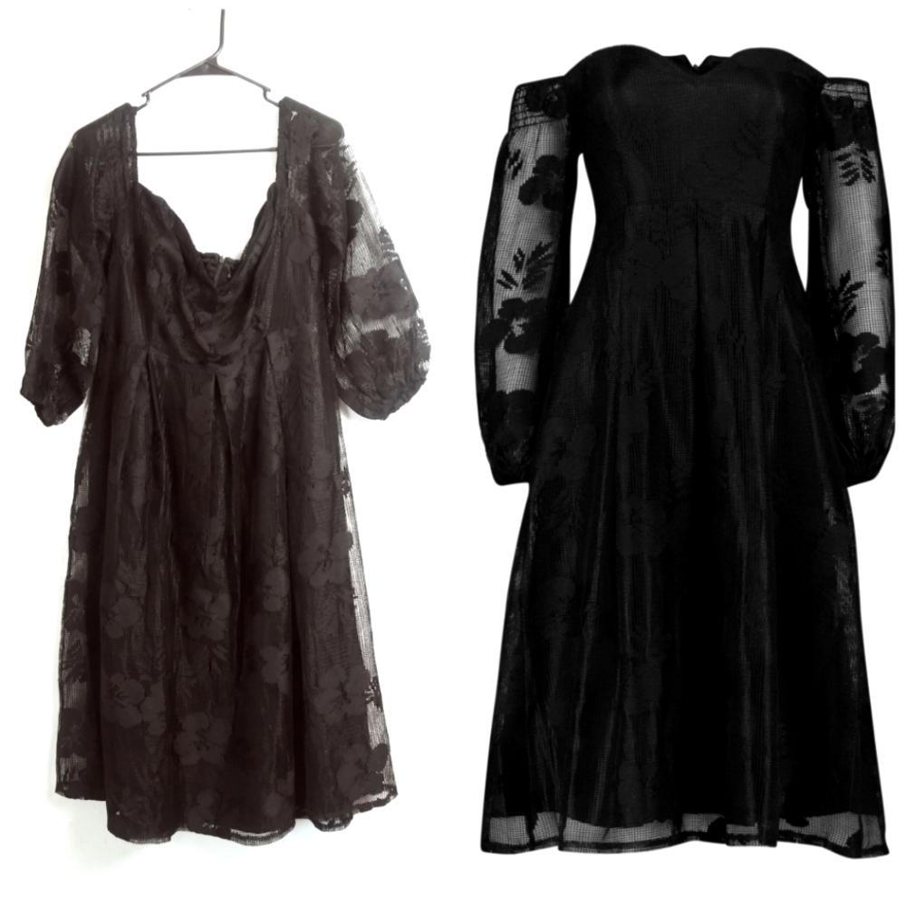 Whimsigothic Witchy Lace Bardot Midi Dress Off The Shoulder Sizing USA 14/UK 18